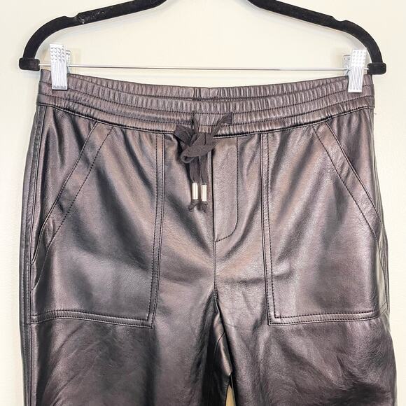 Blank NYC Women's Black Vegan Leather Pockets Drawstring Jogger Pants Size 26 - Picture 2 of 8
